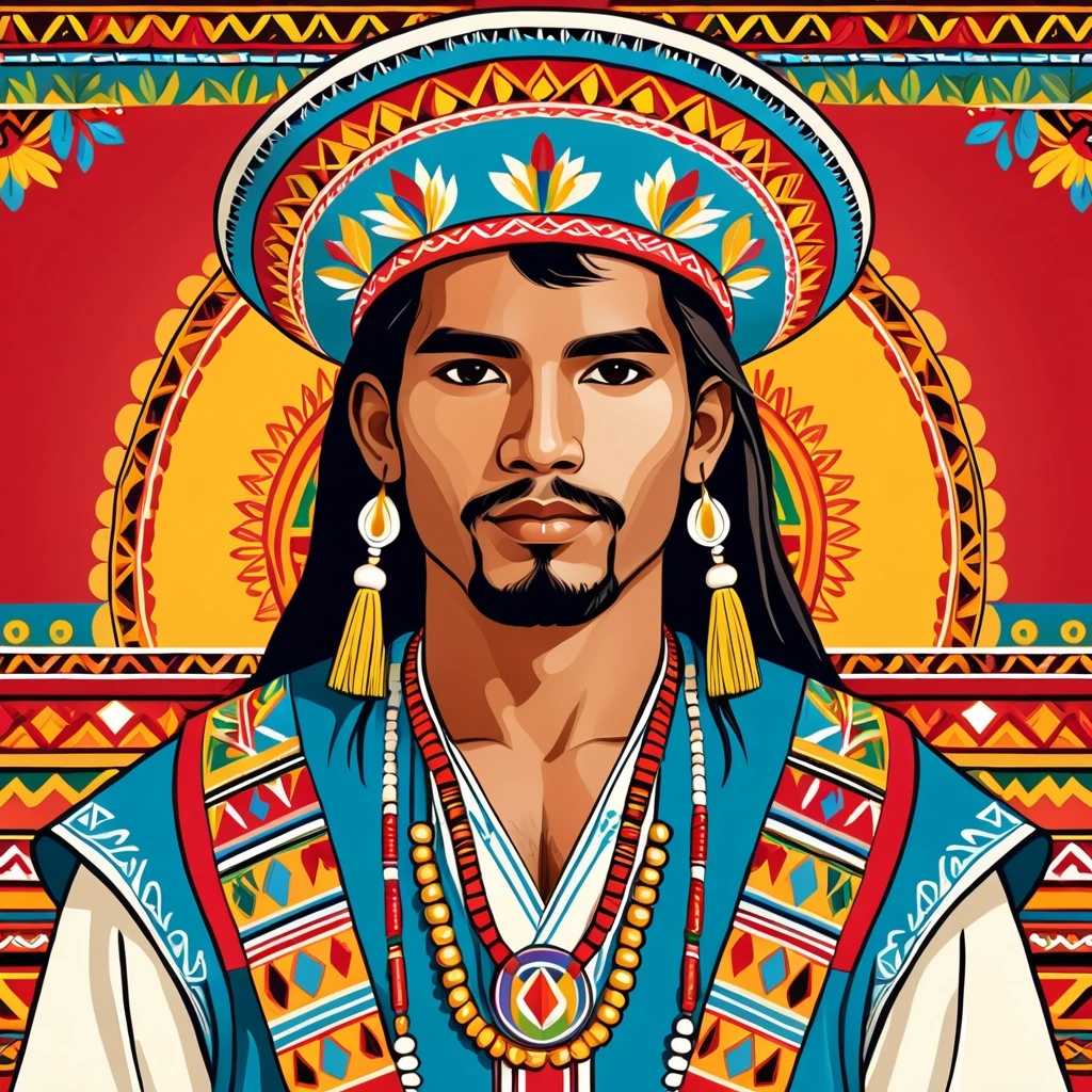 man in peruvian folk outfit, vector graphics, strong contours