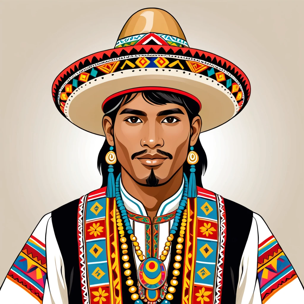 man in peruvian folk outfit, vector graphics, strong contours