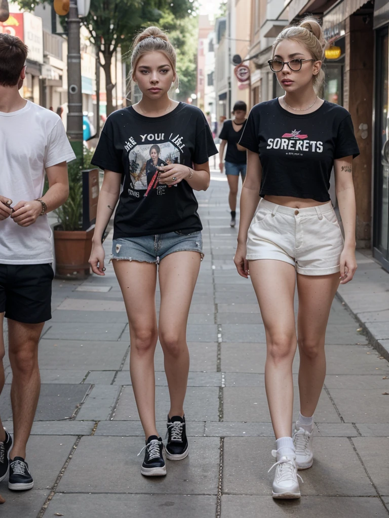 Lady Gaga, casual, hair tied up, T-shirt, shorts, big shoes, walking around town@Karen Moretz