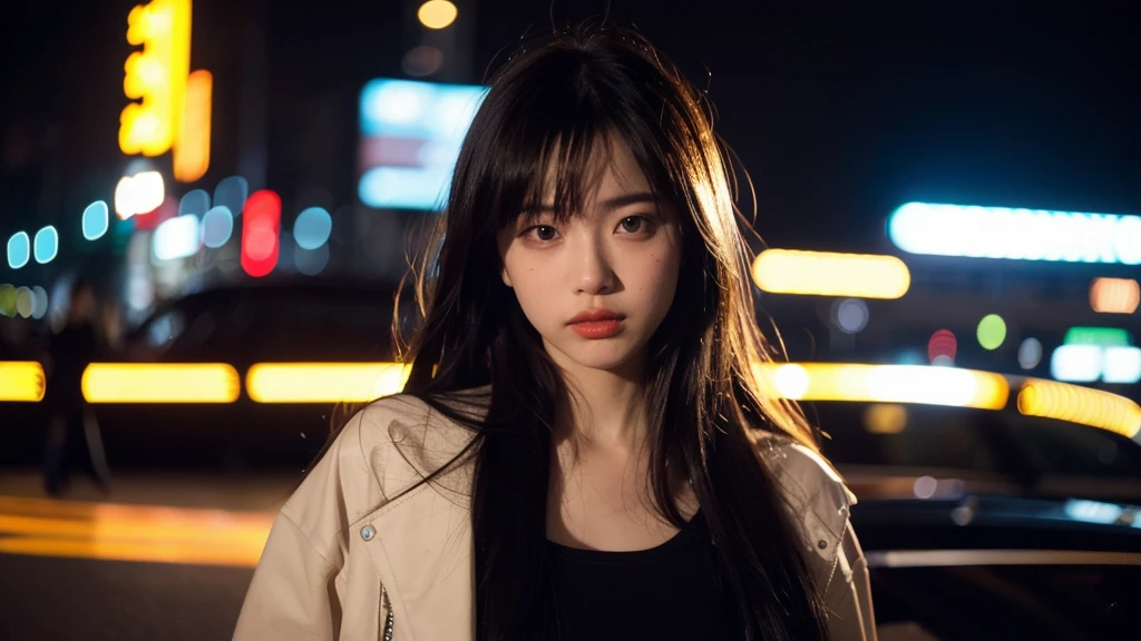 (Cinematic Aesthetic:1.4) Photo of a beautiful girl fashion model bokeh city night