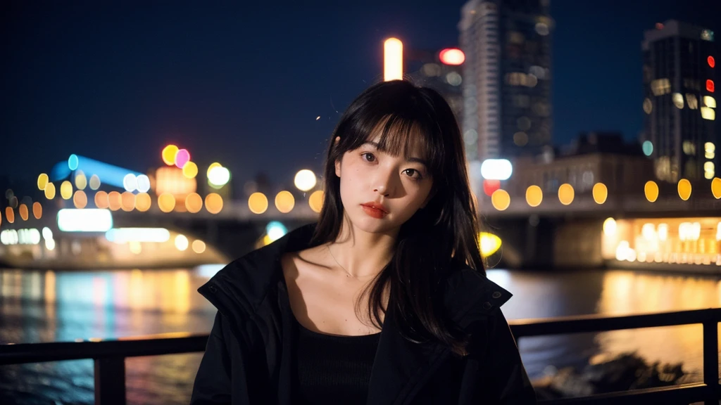 (Cinematic Aesthetic:1.4) Photo of a beautiful girl fashion model bokeh city night