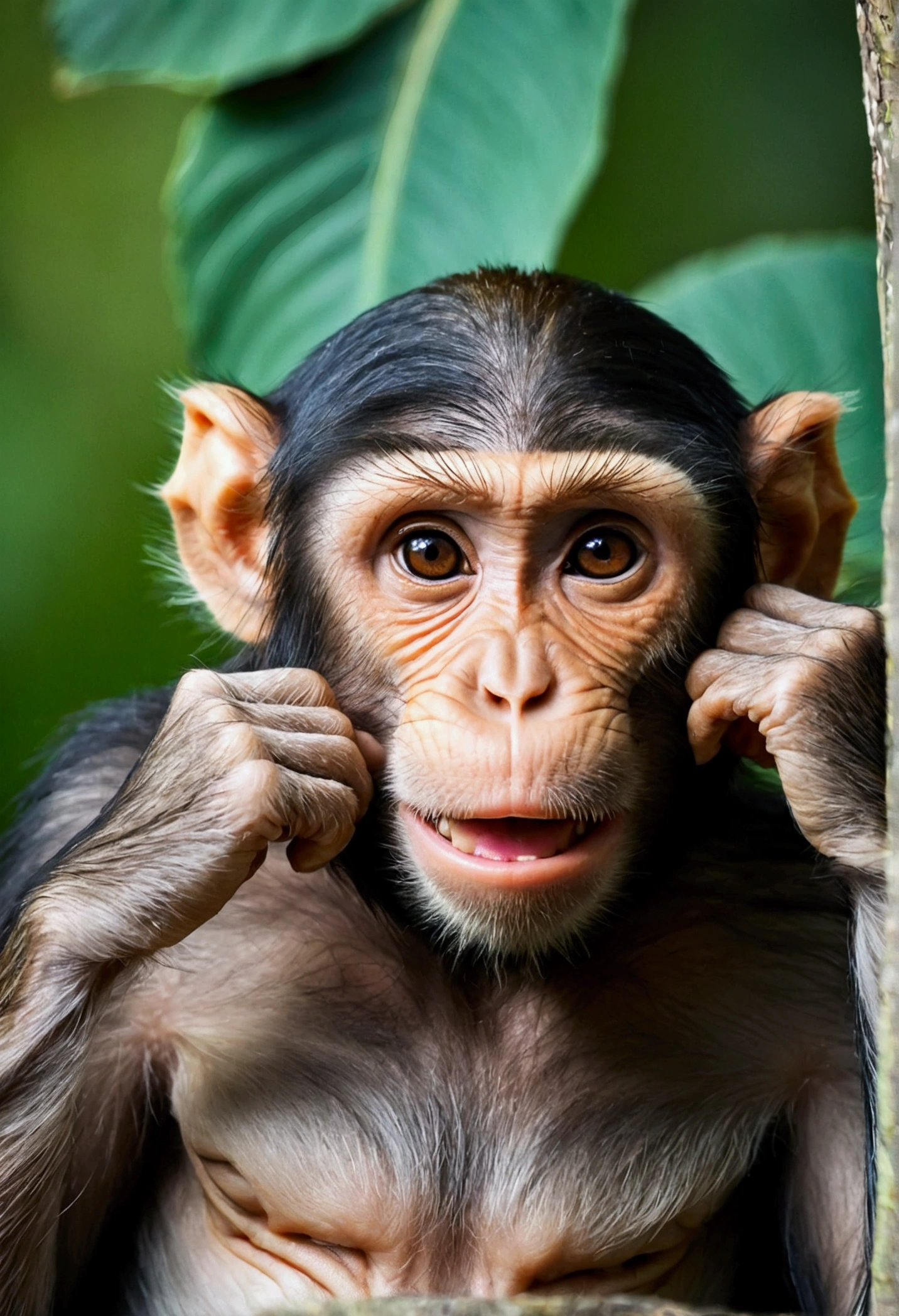 Realistic Monkey Monkey hiding its eyes Monkey plugging ears Cover your mouth