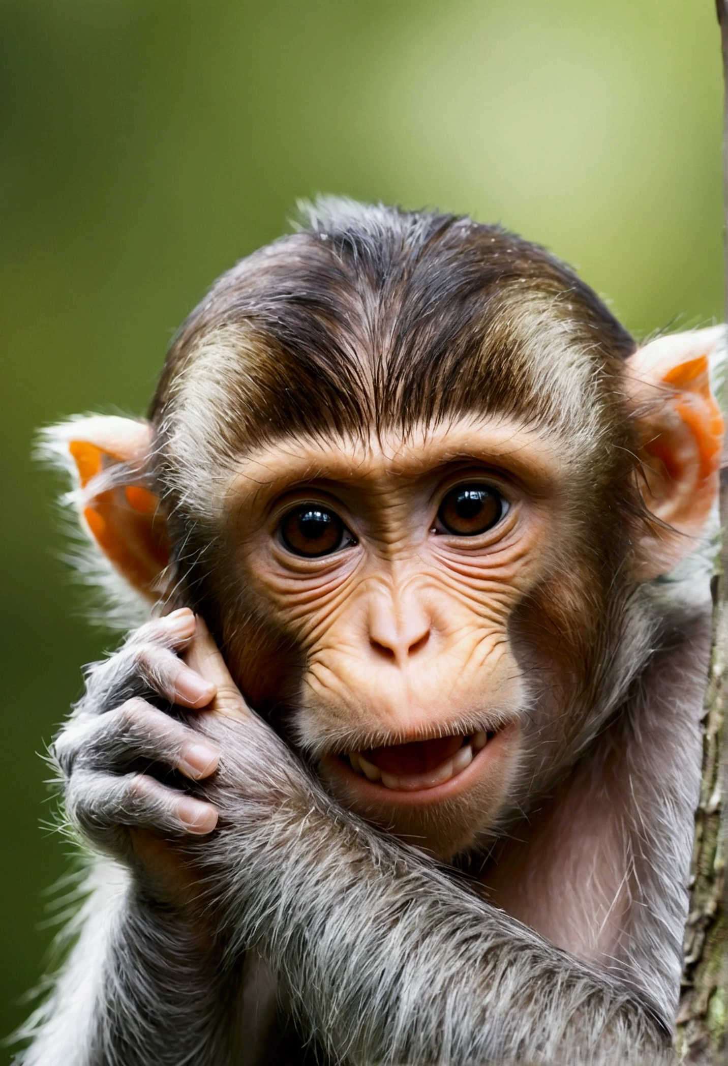 Realistic Monkey Monkey hiding its eyes Monkey plugging ears Cover your mouth