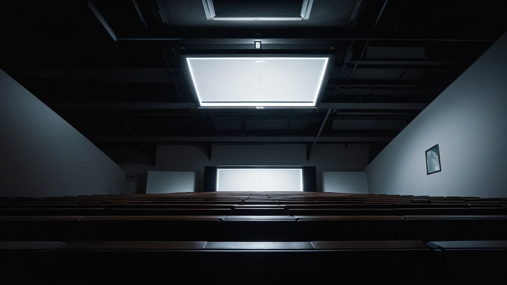 ((Highest quality)), ((masterpiece)), (detailed), A dark room with no lights , The only light is from the TV A large number of CRT televisions piled up Composition looking up from below