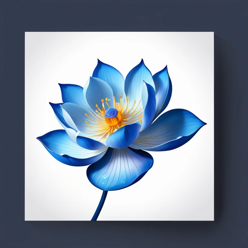 Blue flowers with center on white background, Rendering of a blue rose, lotus flower, lotus, with lotus flowers, Describing a flower, water lily mechanical water lily, blue - petals, Full color illustrations, lily, Stylized art, Glowing delicate flowers, lotus flowers, Perfect Shadow, Water Element, lotus petals, lily pad, Simple shadow