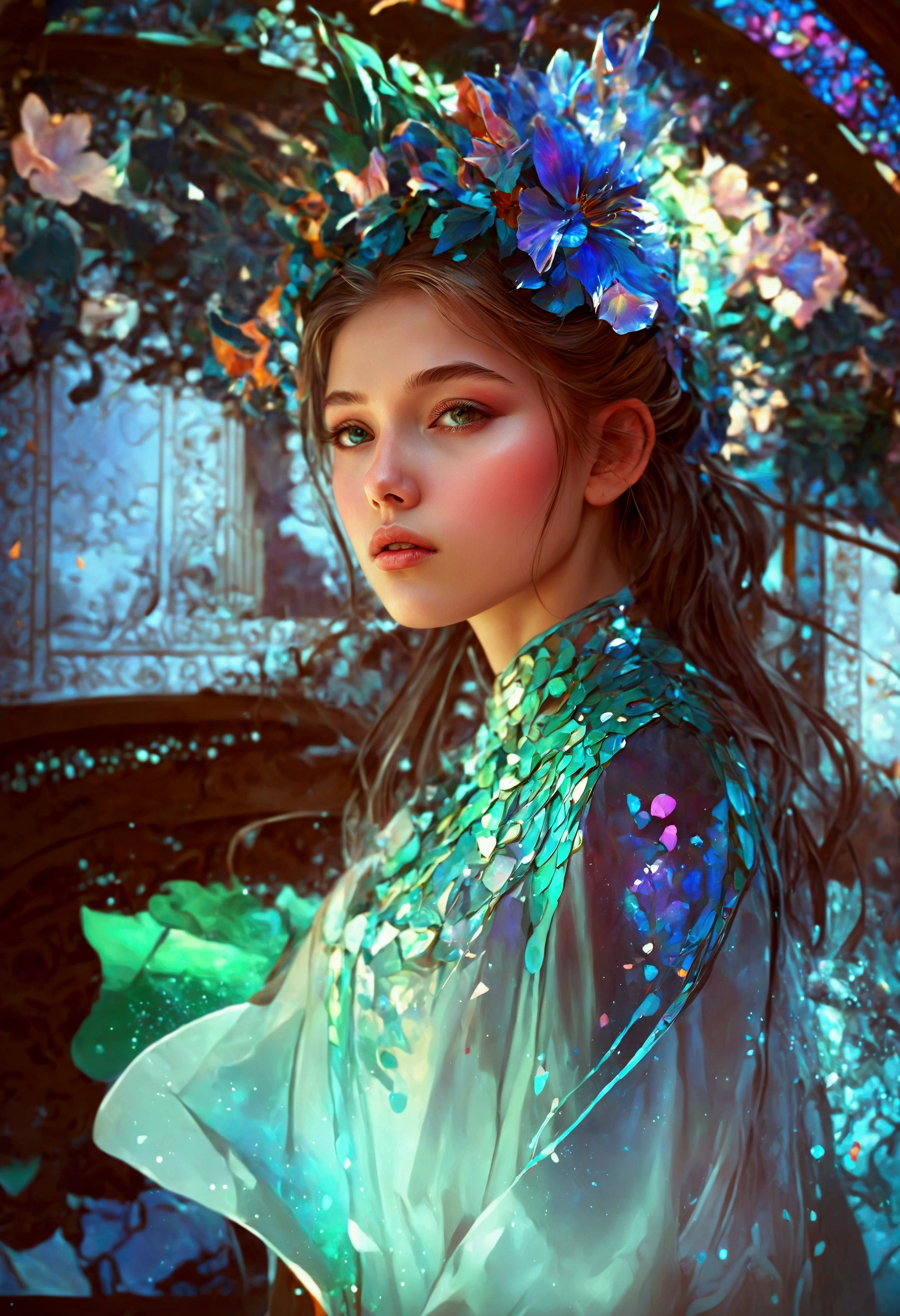 best quality, masterpiece, highres,1girl,beautiful face,,, colorful, painting burst, artstation, concept art, smooth, sharp focus, , dreamy magical atmosphere, art by artgerm and greg rutkowski and alphonse mucha