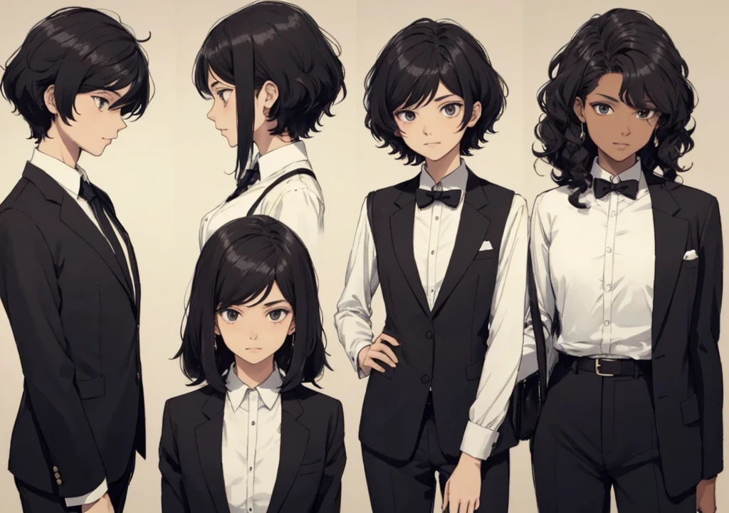 One is a boy,About 18 years old,suit,Her hair is short and permed, and black.,I&#39;m sitting in a building office having a job interview.,