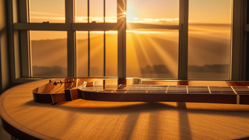 Visuals of a sunrise, with soft rays of light piercing through a window.
A close-up of an acoustic guitar being strummed gently.
Bright, warm color palette.