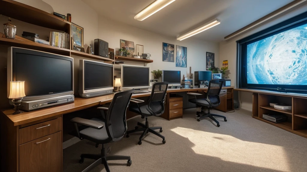 ((Highest quality)), ((masterpiece)), (detailed), The only light is from the TV A pile of old cathode ray tube televisions Composition looking up from below There are no chairs, desks or other furniture. front