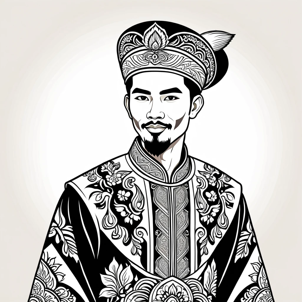 man in malaysian folk outfit, vector graphics, strong contours