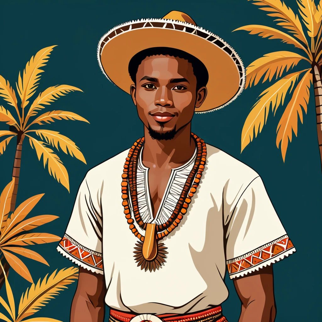man in madagascar folk outfit, vector graphics, strong contours
