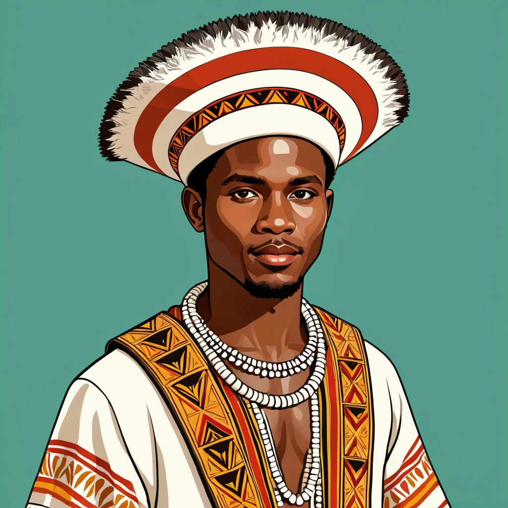 man in madagascar folk outfit, vector graphics, strong contours