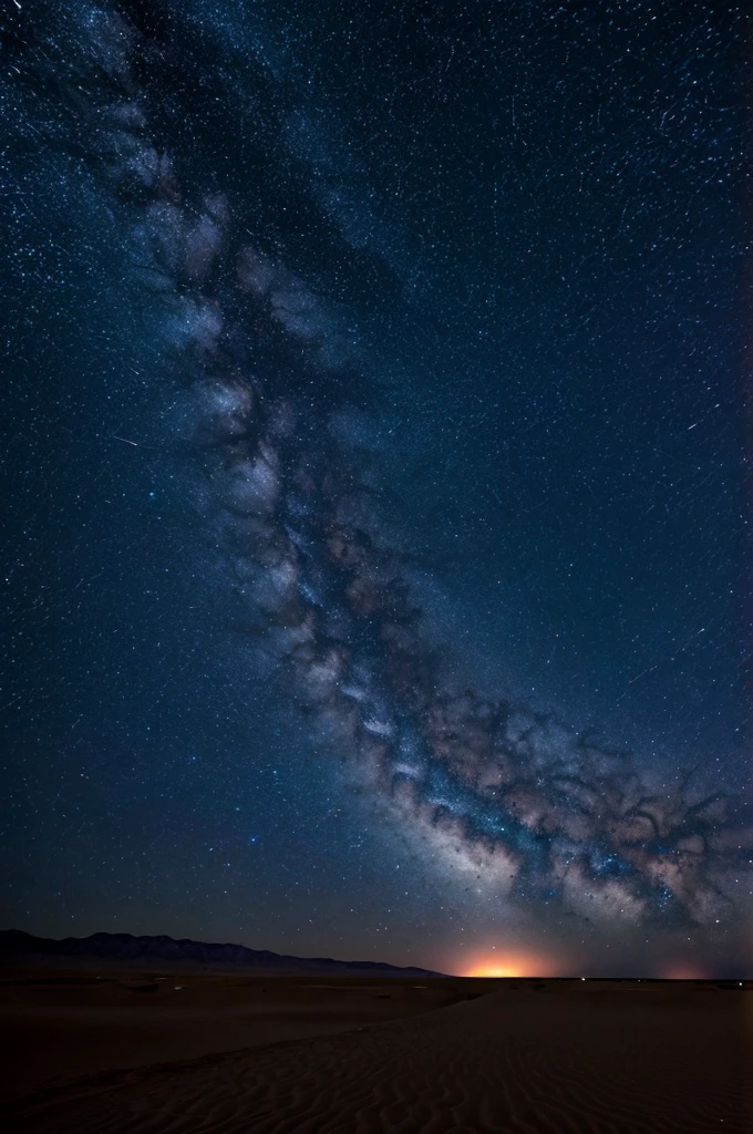 Desert, meteor shower, lots of shooting stars
