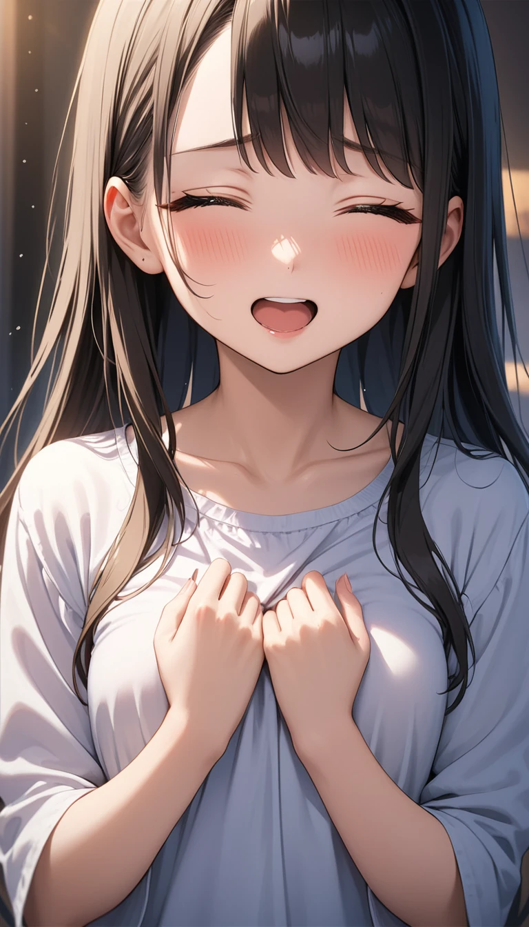 (Masterpiece、Highest quality、Very detailed、4K)、One Woman、17 years old、((Panting))、((Climax))、((Feels good))