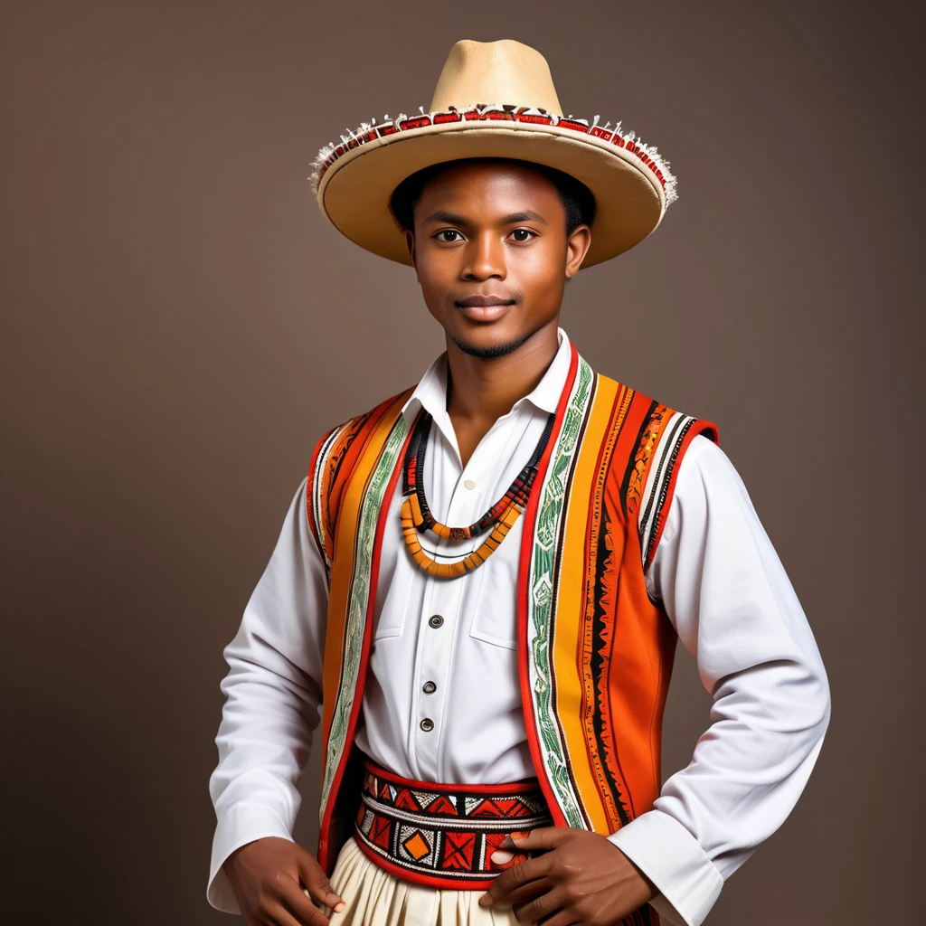 man in madagascar folk outfit, vector graphics, strong contours