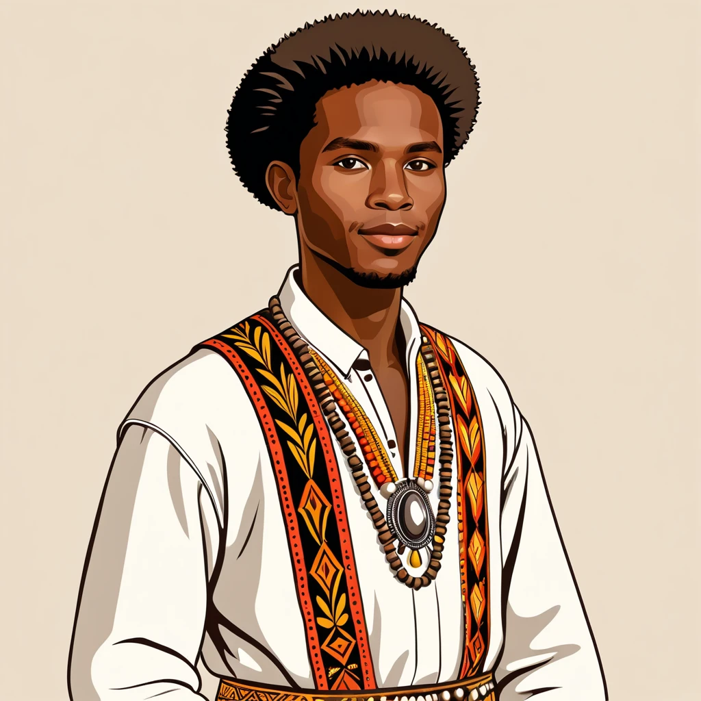 man in madagascar folk outfit, vector graphics, strong contours