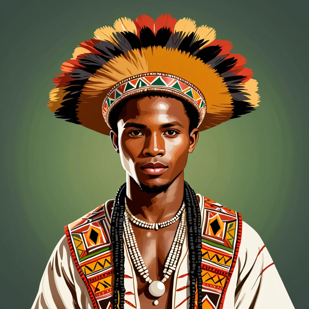 man in madagascar folk outfit, vector graphics, strong contours