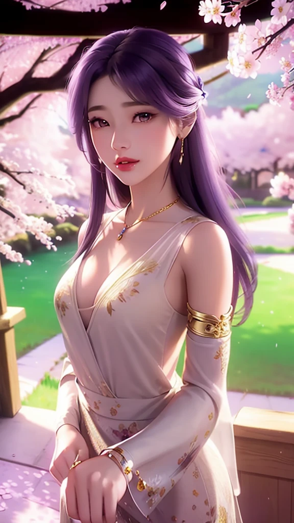 yun xi (,1girl, pov,best quality,masterpiece,  ) ,(((cherry blossoms,,  )))     ultra realistic 8k cg, flawless, clean, masterpiece, professional artwork, famous artwork, cinematic lighting, cinematic bloom, perfect face, beautiful face, fantasy, dreamlike, unreal, science fiction, luxury, jewelry, diamond, gold, pearl, gem, sapphire, ruby, emerald, intricate detail, delicate pattern, charming, alluring, seductive, erotic, enchanting, hair ornament, necklace, earrings, bracelet, armlet,halo,autumn leaves,purple eyes,purple hair,purple wearing