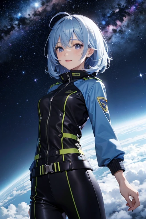 (8k), (Highest quality), (The pieces fly: 1.2)　Sky and space images：in the song title"Sky-high"Because it contains the word、that is a good idea to incorporate beautiful Sky and space images.。for example、Starry sky and clouds、that would be good to use elements such as spaceships.。
bright色："Euphoria"From words、bright, Positive emotions and euphoria、bright色を使用すると良いです。for example、Blue or purple、ピンクなどのbright色が適しています。Combat uniform rich design：The jacket incorporates a rich design、that&#39;It&#39;s good to add elements that will pique the audience&#39;s interest.&#39;Note.。for example、Intricate and geometric patterns