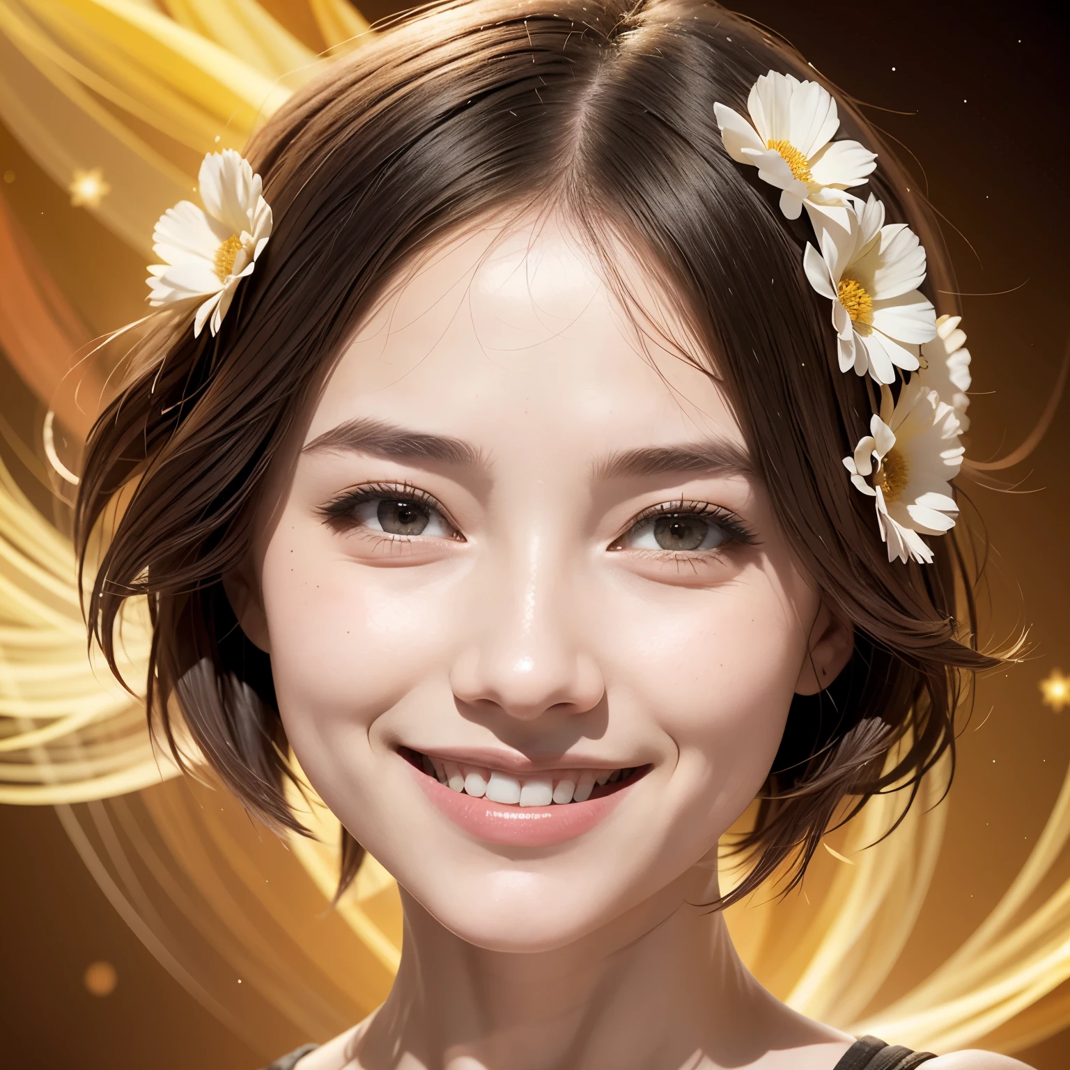 257 20-year-old female, (short hair),(Abstract background,Fractal Art), smile, flower
