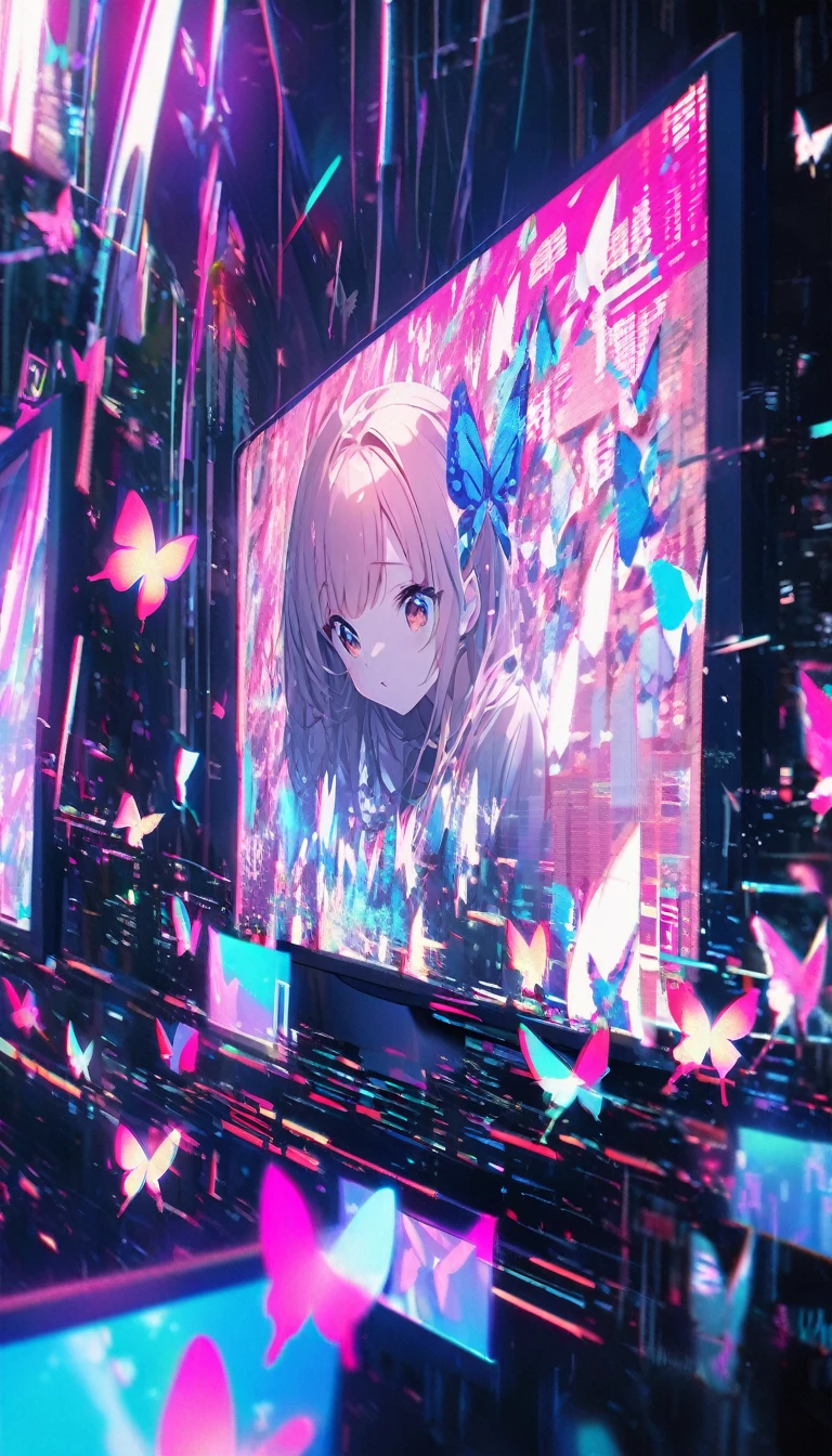 erflies flying from the screen、Multiple Screens、Digital Noise、error