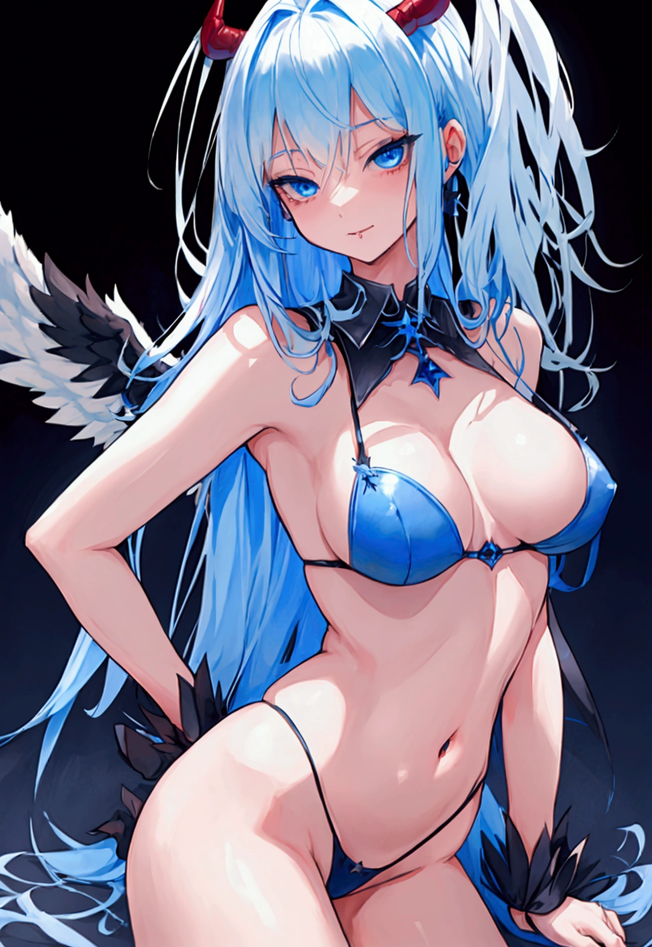 Fallen Angel a blond Gyuru daggers The Darkness young Naughty Poses cute little tits out friendly Blue hair masterpiece 16K devil