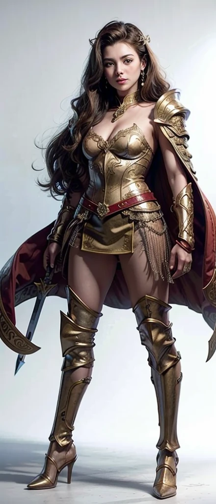 a cartoon of a woman in a white dress and red cape holding a sword, she-ra, she - ra, girl of the zodiac knights, modern portrait of darna, intergalactic princess, the sailor of the galaxy. comely, the princess of power, the goddess Artemis smiling, Cory Chase como Atlante, also known as artemis, o selene, (full body standing image:1.8)