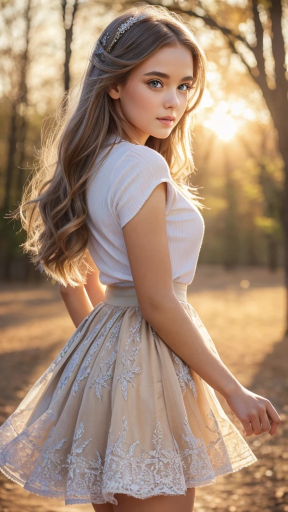 beautiful girl lifting her skirt, 1girl, detailed face, beautiful detailed eyes, beautiful detailed lips, extremely detailed face, longeyelashes, soft skin, detailed dress, flowing skirt, photorealistic, ultra-detailed, 8k, realistic, masterpiece, intricate details, natural lighting, warm color palette, elegant, feminine, graceful, whimsical, dreamlike