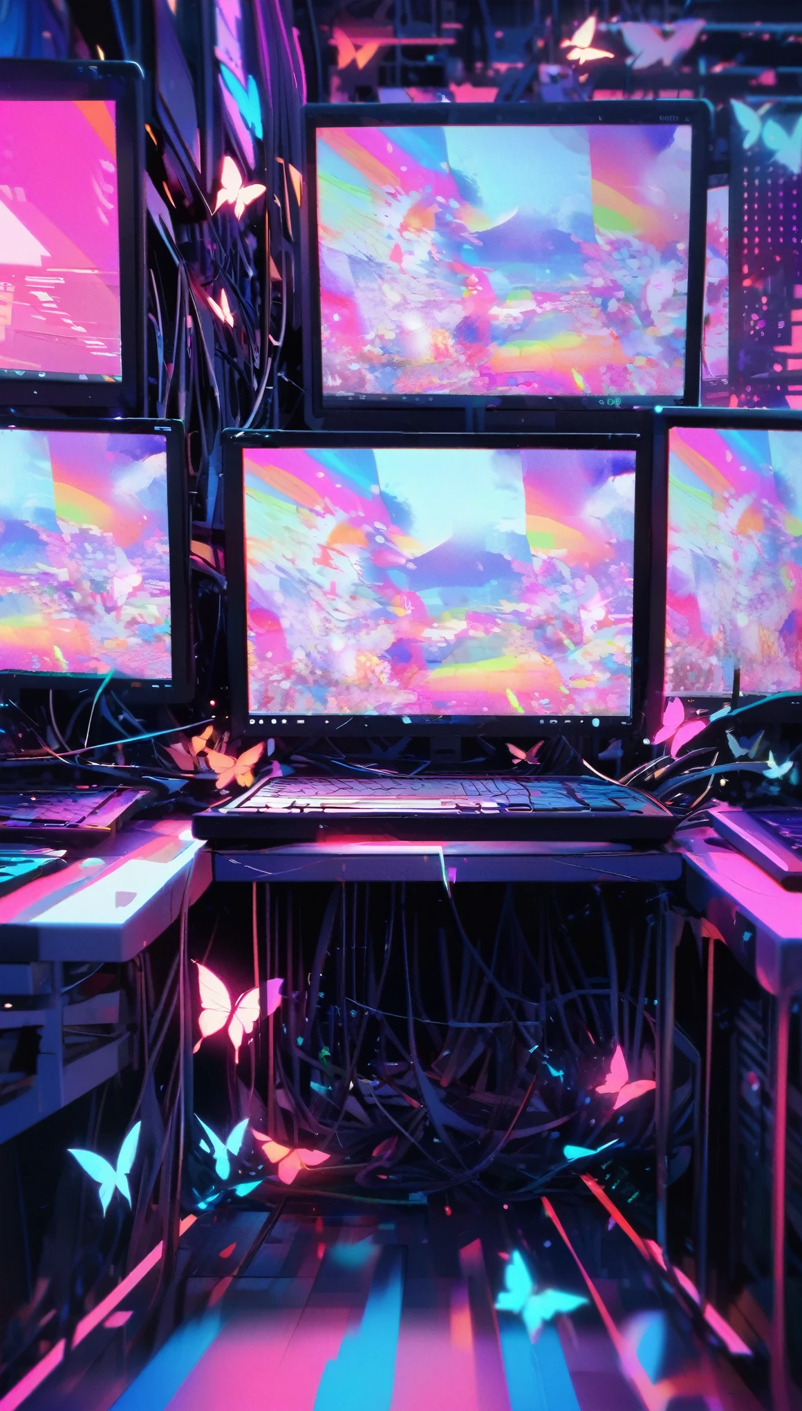 Butterflies flying from the screen、Multiple Screens、Digital Noise、error