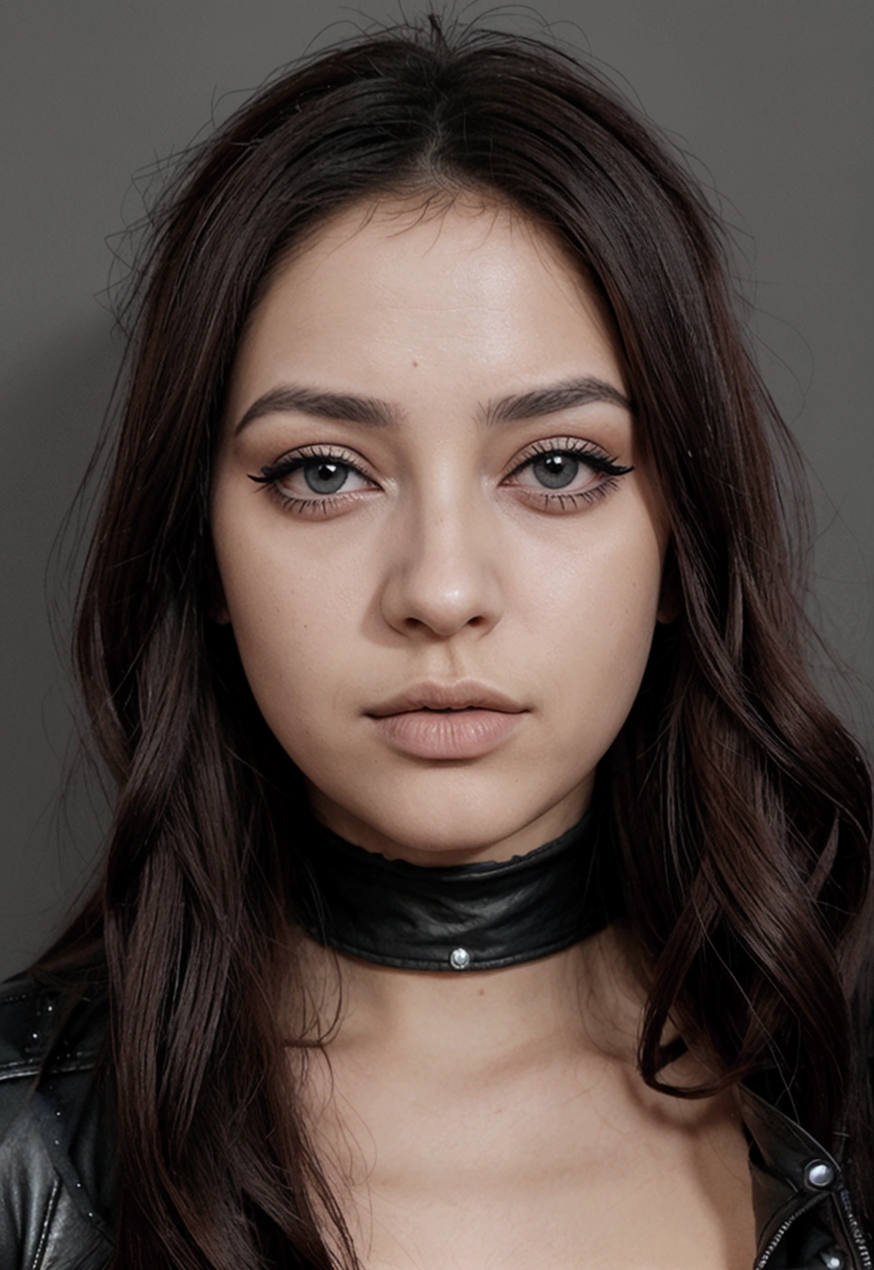 un contact visuel d'une femme tunisienne, sceptique, compliqué, eye-liner graphique, matte Lèvrestick, surexposé, sourcils fins, Lèvres, indietronique, éclairage des silhouettes, filtre grunge désaturé