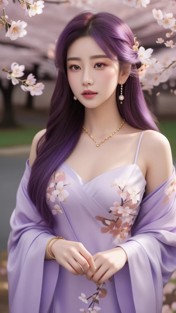 yun xi (,1girl, pov,best quality,masterpiece,  ) ,(((cherry blossoms,,  )))     ultra realistic 8k cg, flawless, clean, masterpiece, professional artwork, famous artwork, cinematic lighting, cinematic bloom, perfect face, beautiful face, fantasy, dreamlike, unreal, science fiction, luxury, jewelry, diamond, gold, pearl, gem, sapphire, ruby, emerald, intricate detail, delicate pattern, charming, alluring, seductive, erotic, enchanting, hair ornament, necklace, earrings, bracelet, armlet,halo,autumn leaves,purple eye,purple hair,purple traditional wearing