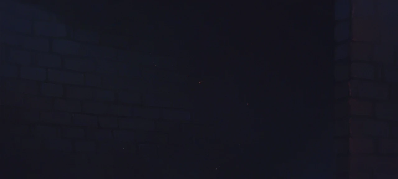 There is a greyish and blueish bricked wall