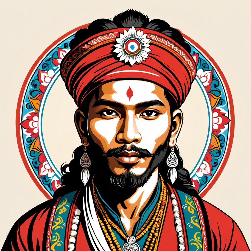 man in nepal folk outfit, vector graphics, strong contours