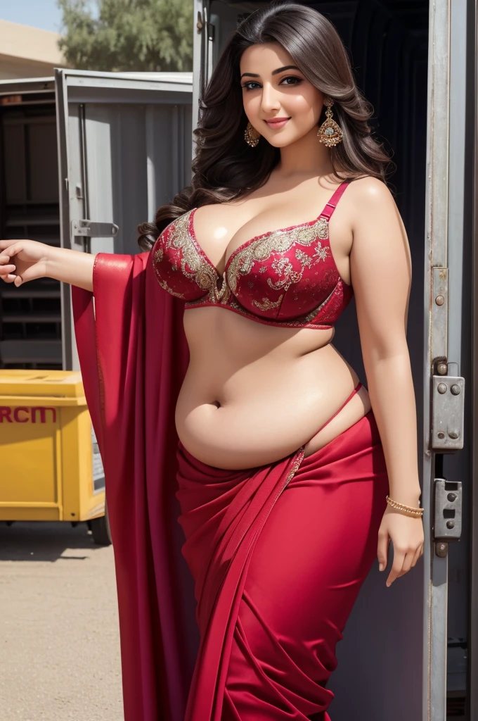 perfect face chubby child in lace bra and saree perfect full HDR body exposed midriff highleg loli flat chest curvy indian armpits bellydancer 8k chubby high res knees ankles , royal skimpy underwear, cleavage (shiny skin:1.2) depth of field (full body shot) (high heels) (angry:1)