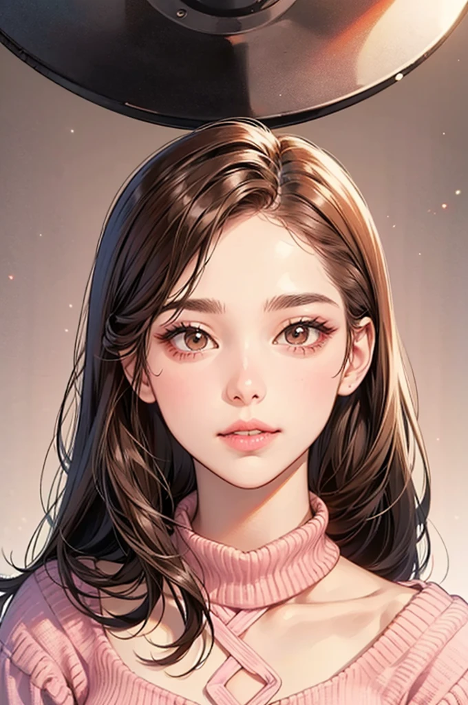 Girl, long straight brown hair, brown eyes, sharp features, white skin, pink lips, perfect, sweater