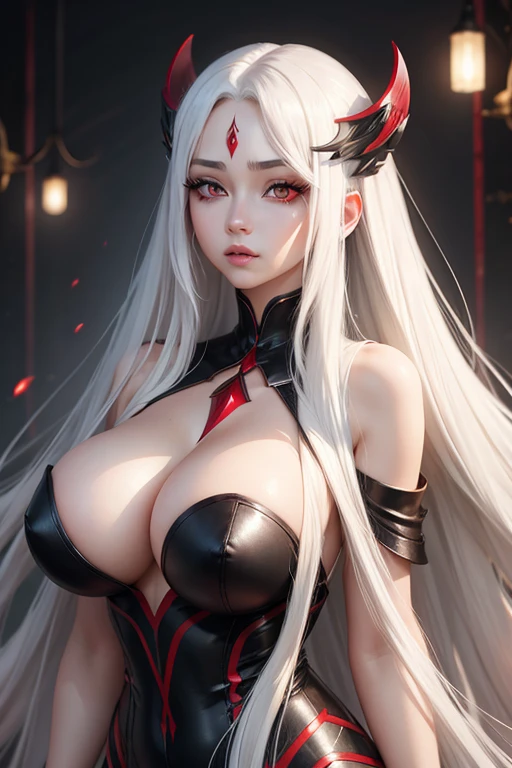 red eyes, absurdly long hair, white hair, huge breasts, 