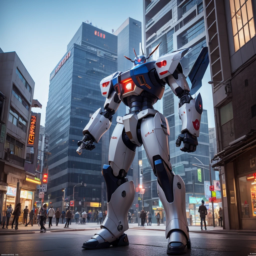 (Genie Mecha, 3D Rendering), Background Street Center, Clear HD, 8k resolution, Very detailed, Digital Painting, Concept Art, Shinkai Makoto style, pop popularization trend, pop, pop trend on pixiv.