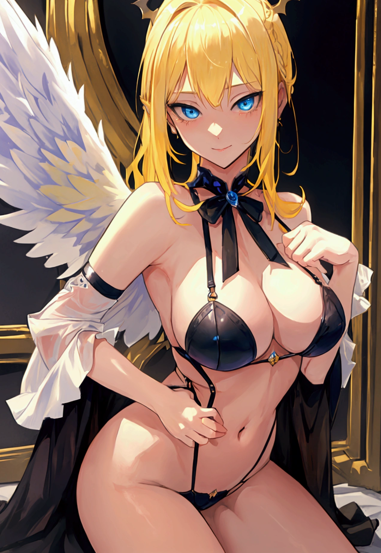 Fallen Angel a blond Gyuru daggers The Darkness young Naughty Poses cute little tits out friendly yellow hair masterpiece 16K Angel Blue eye