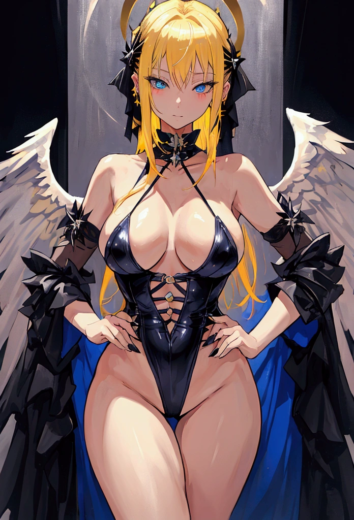 Fallen Angel a blond Gyuru daggers The Darkness young Naughty Poses cute little tits out friendly yellow hair masterpiece 16K Angel Blue eye
