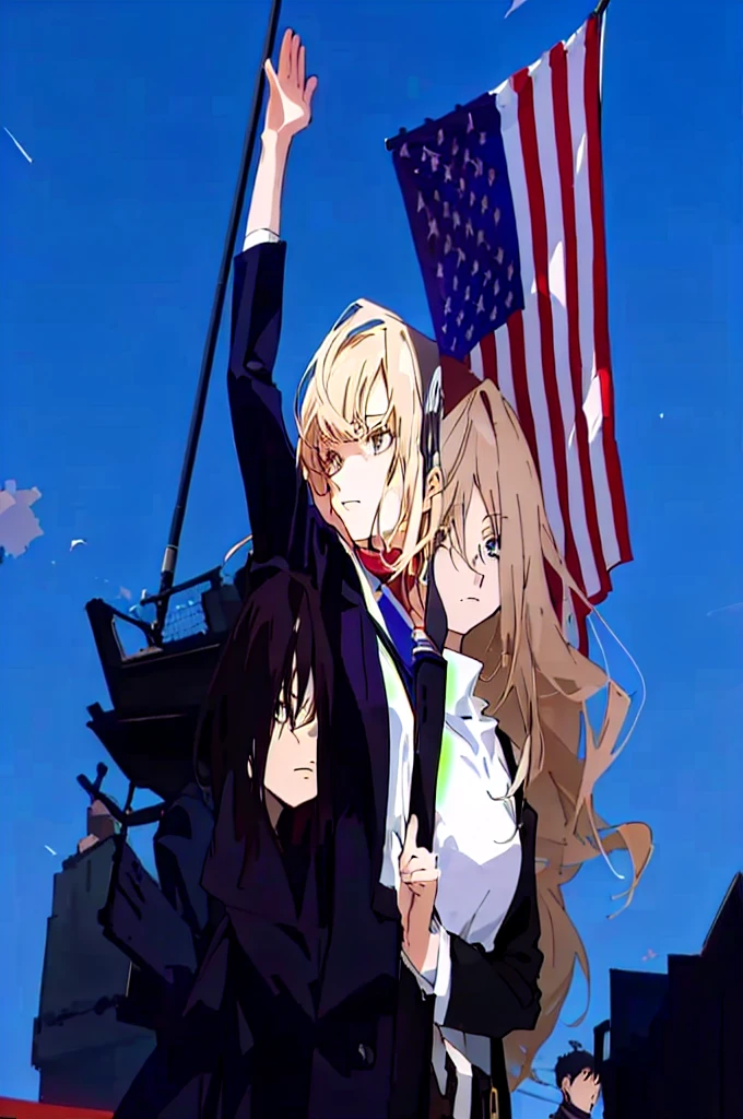 makima in chainsaw man holding a flag and waving a flag in the air, official studio anime still, today's featured anime still, official anime still, ( ( ( anime ) ) ), official modern anime, screenshot from a 2012s anime, anime background key visual, still from anime, a-1 pictures, chainsaw man
