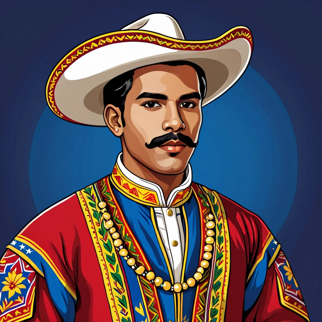 man in venezuela folk outfit, vector graphics, strong contours