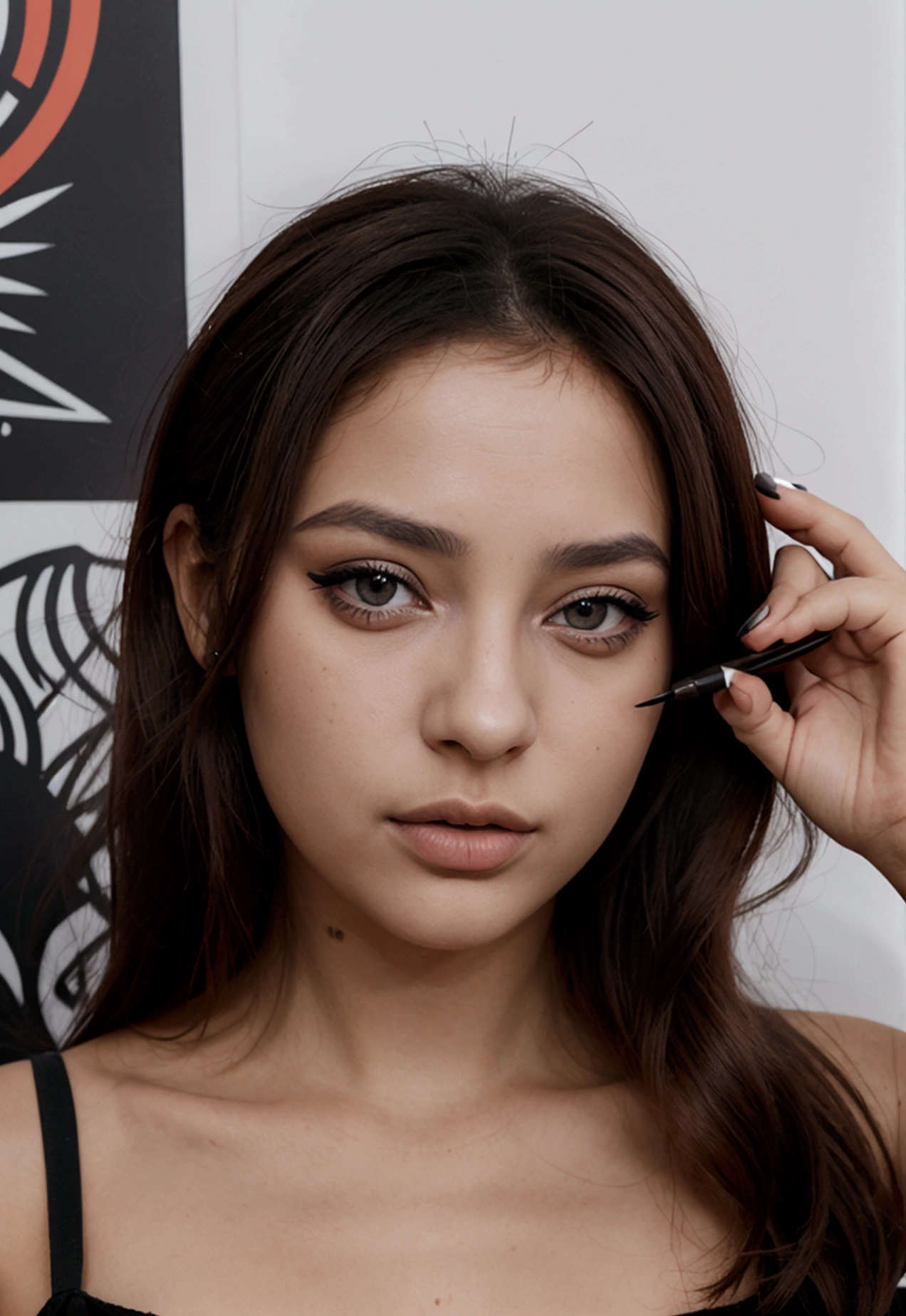 un contact visuel d'une femme tunisienne, jeune, sexy, sceptique, compliqué, eye-liner graphique, matte Lèvrestick, surexposé, sourcils fins, Lèvres, indietronique, éclairage des silhouettes, filtre grunge désaturé