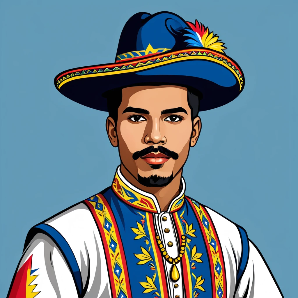 man in venezuela folk outfit, vector graphics, strong contours