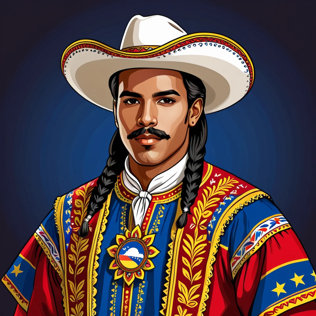 man in venezuela folk outfit, vector graphics, strong contours
