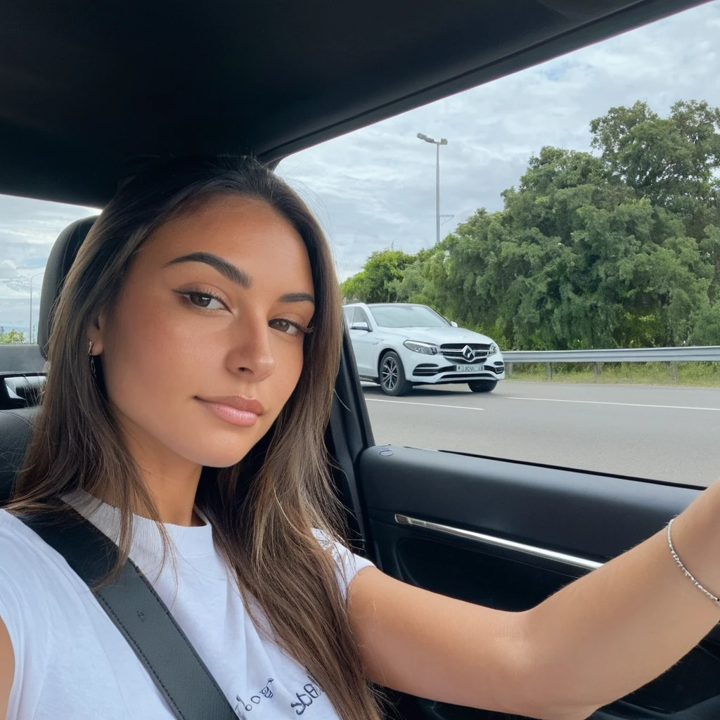 she takes a selfie in a car