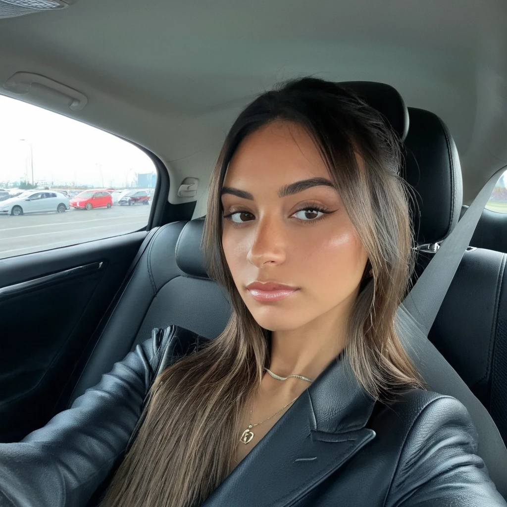 she takes a selfie in a car