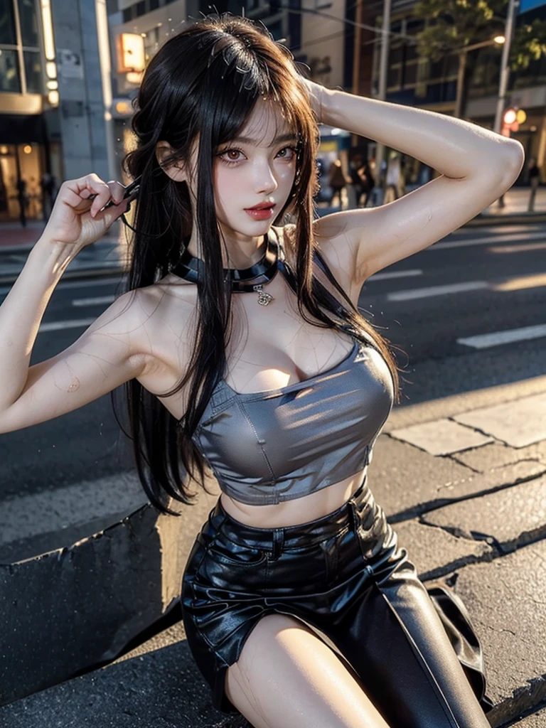 (Best quality, 8k, Masterpiece :1.3), (realistic, photorealistic: 1.37), (1girl), (slim), (Japanese), (random pose), (wet body), (long hair, random hairstyle), (outdoors), (Ultra-detailed face), (Detailed eyes), (Double eyelids), (eyeshadow intensifying), (many eyelashes), (professional lighting), (photon mapping), (radiosity), (looking directly at viewer), (full bodyesbian), (legs are open), (With a cropped T-shirt), (Slim figure), (Slim girl model), (25 years old female model), (gigantic cleavage breasts) (No bra, No top, Bare chest), (squeeze breast), 