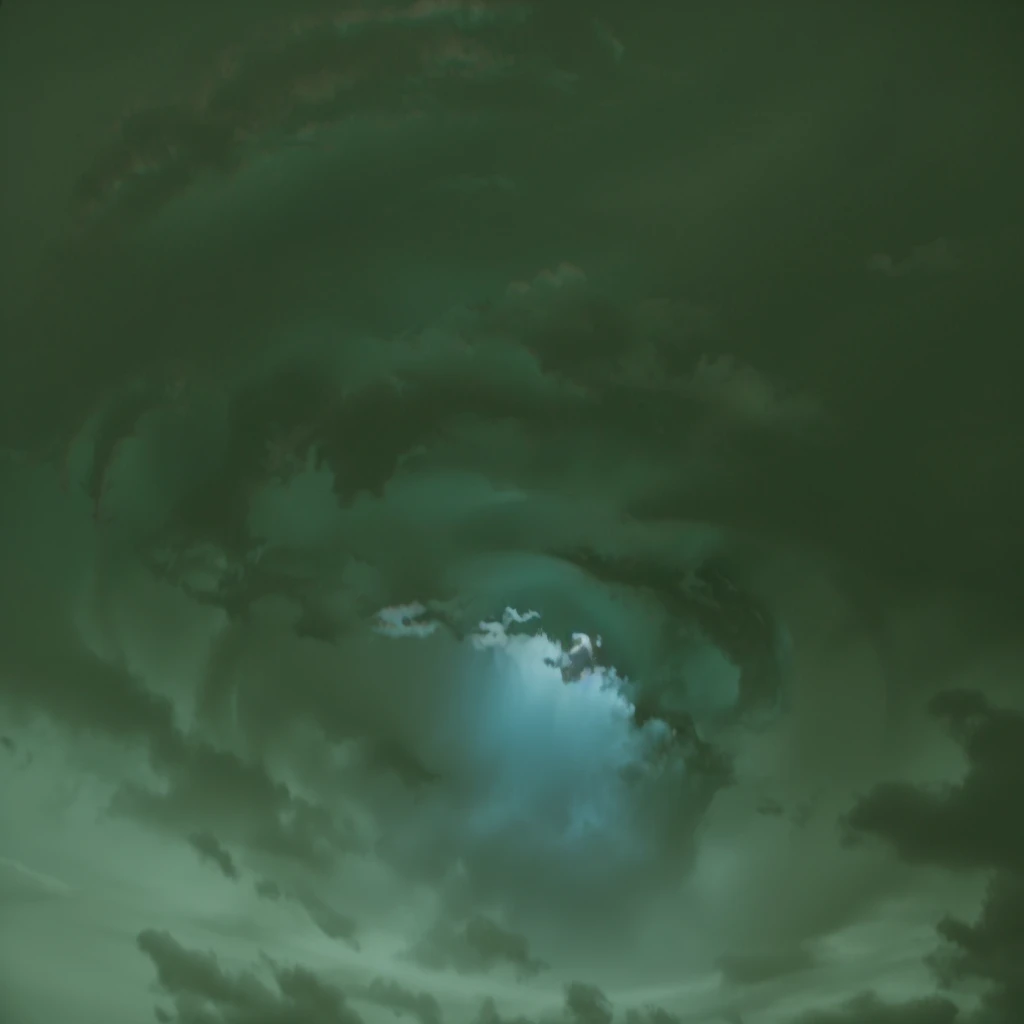 A black sky with dark clouds, glowing center in the middle of it, and an ethereal whirlwind spiraling around it, The design is simple and minimalistic with high contrast in the style of hyper realistic renders made with the unreal engine and octane render
