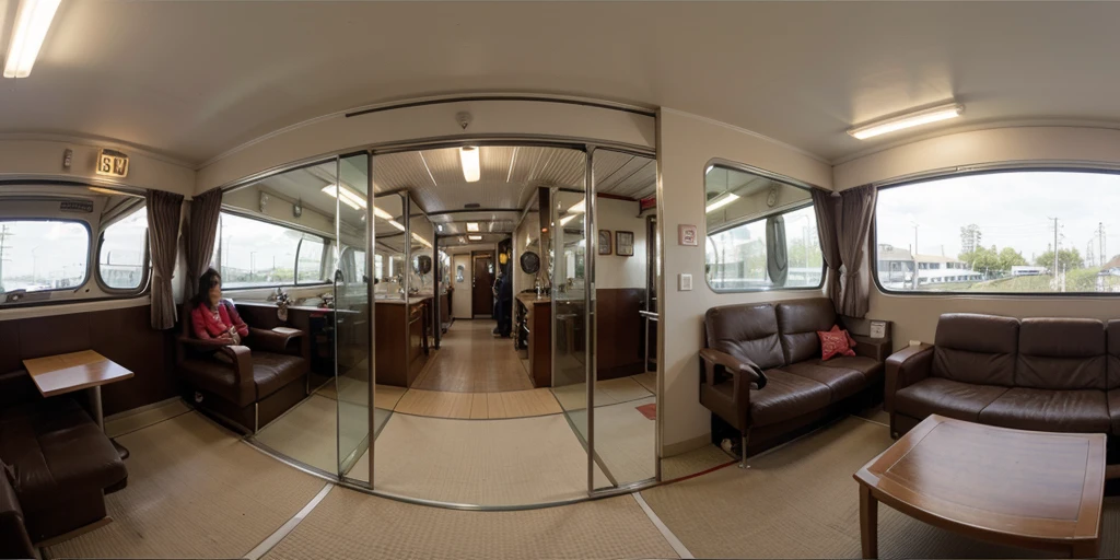 Equirectangular 360-degree panorama view photo with left and right ends seamlessly connected. japanese train