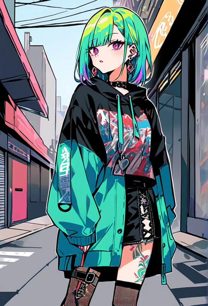 Inner color hair、Tattoo、Earrings、Street fashion